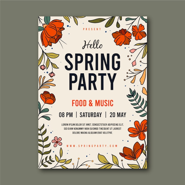 Vecteur gratuit affiche de fête de printemps avec cadre de fleurs