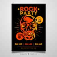 Vecteur gratuit affiche de fête de rock avec crâne plat