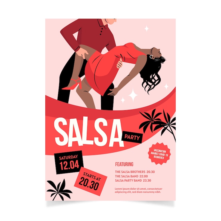 Vecteur gratuit affiche de fête salsa design plat dessiné à la main