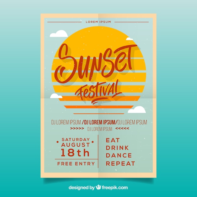 Vecteur gratuit affiche de fête avec le soleil et les nuages