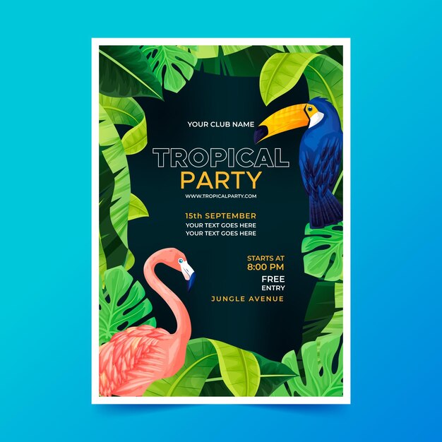 Vecteur gratuit affiche fête tropicale avec des animaux