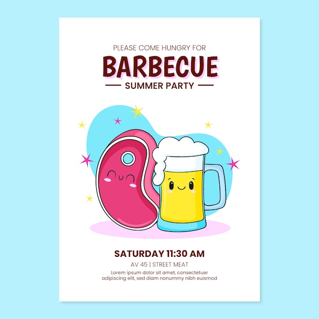 Vecteur gratuit affiche ou flyer de barbecue d'été dessiné à la main