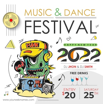 Affiche de flyer d'événement de fête de musique de noël du nouvel an pour 2022