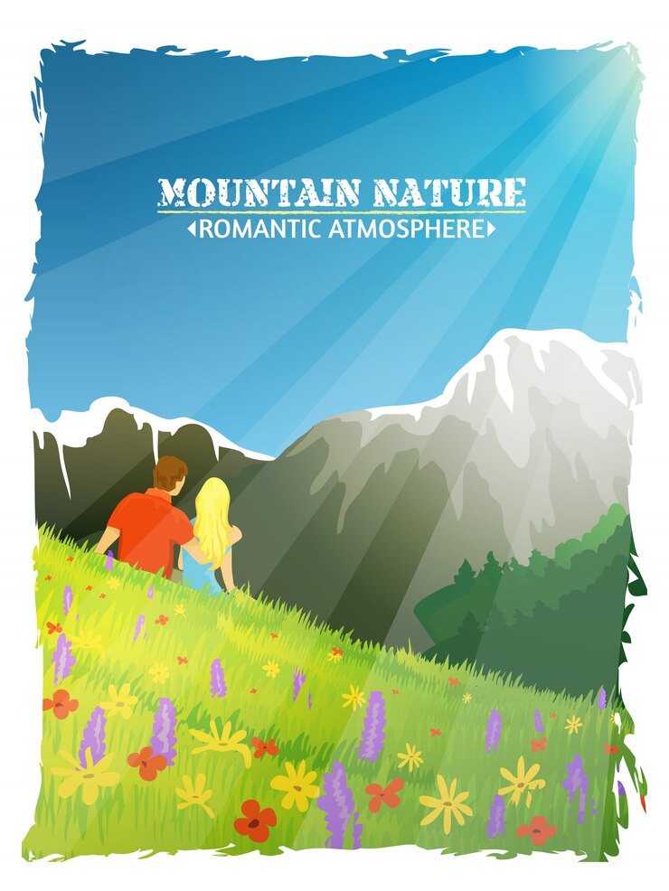 Vecteur gratuit affiche de fond romantique de nature de paysage de montagne