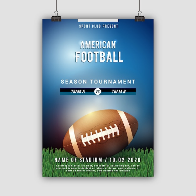 Vecteur gratuit affiche de football américain avec ballon sur le terrain