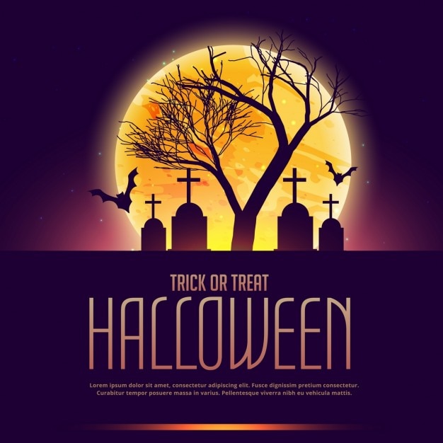 Vecteur gratuit affiche halloween avec grave et arbre