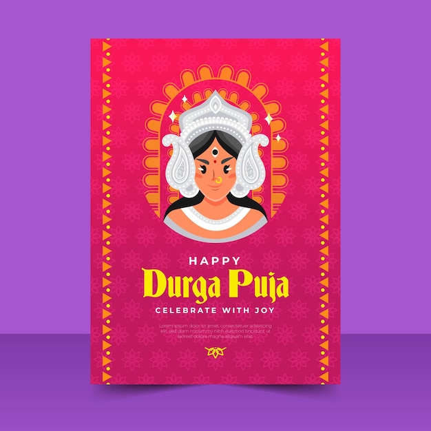 Vecteur gratuit affiche heureuse de durga-puja avec la déesse hindoue