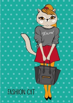 Affiche de hipster de mode mignon avec des illustrations vectorielles de chat