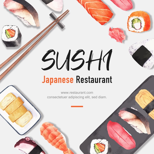 Affiche D'illustration De Restaurant De Sushi. D'inspiration Japonaise Dans Un Style Moderne