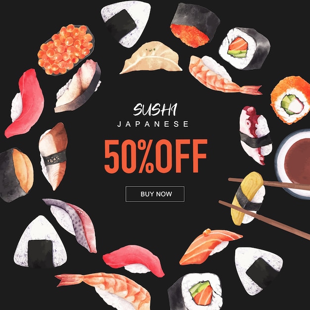 Vecteur gratuit affiche d'illustration de restaurant de sushi. d'inspiration japonaise dans un style moderne