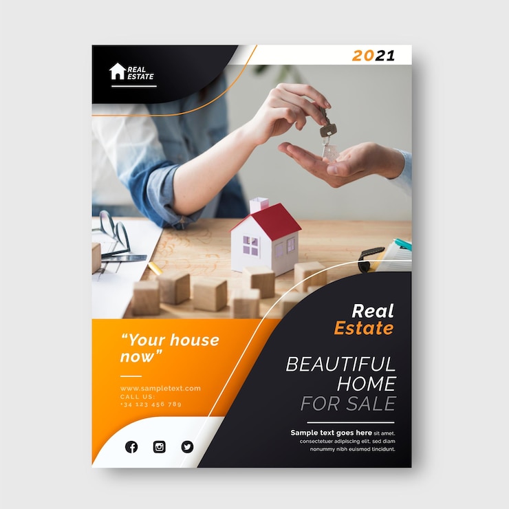 Vecteur gratuit affiche immobilière dégradée avec photo prête à imprimer