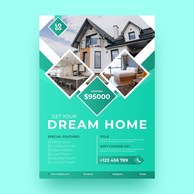 Vecteur gratuit affiche immobilière en gradient avec photo