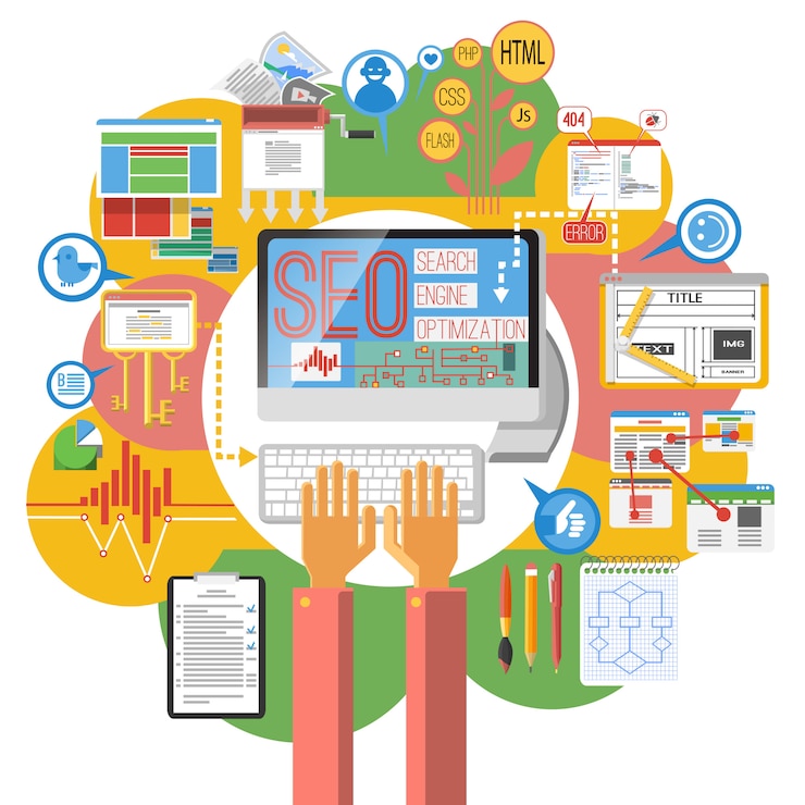 Vecteur gratuit affiche informatique concept seo