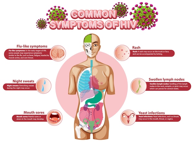 Vecteur gratuit affiche informative sur les symptômes courants du vih