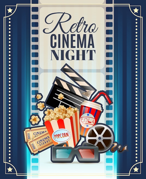 Affiche D'invitation De Nuit De Cinéma Rétro