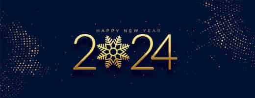 Vecteur gratuit affiche d'invitation pour le réveillon du nouvel an 2024 avec vecteur de flocon de neige doré