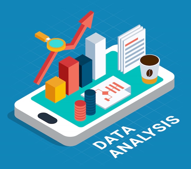 Vecteur gratuit affiche isométrique d'analyse de données