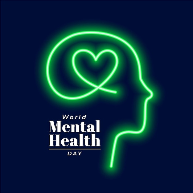 Vecteur gratuit affiche de la journée internationale de la santé mentale avec vecteur de tête de néon brillant