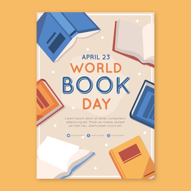 Vecteur gratuit affiche de la journée mondiale du livre plat dessiné à la main