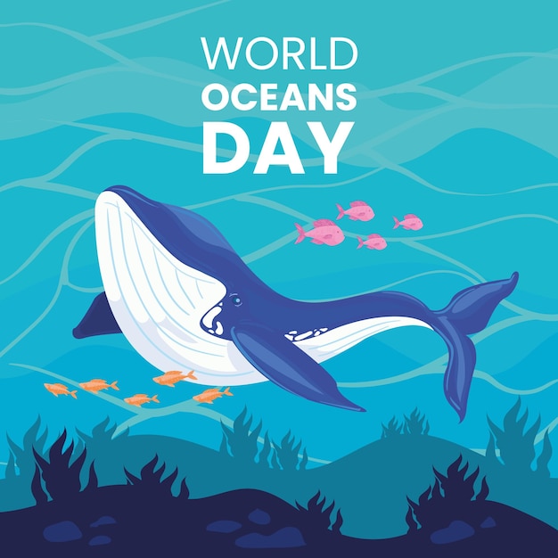 Vecteur gratuit affiche de la journée mondiale de l'océan avec une baleine