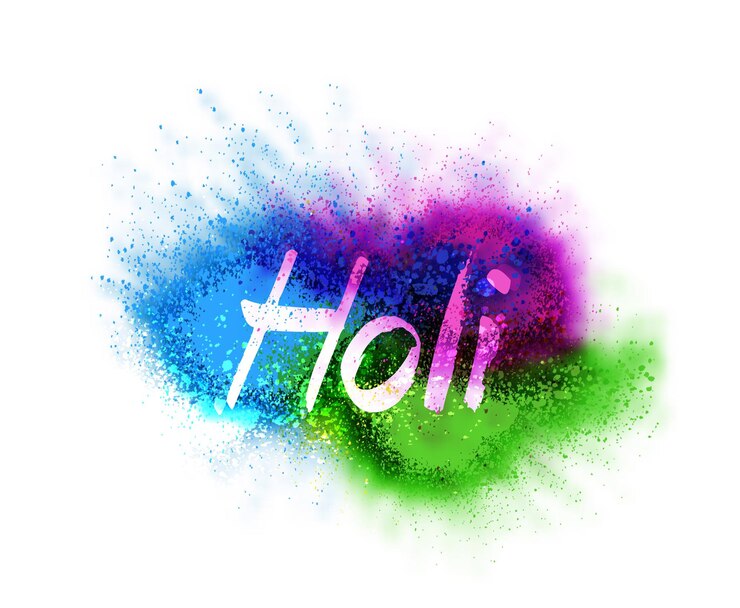 Vecteur gratuit affiche de lettrage calligraphique coloré holi police écrite à la main colorée avec des éclaboussures de peinture