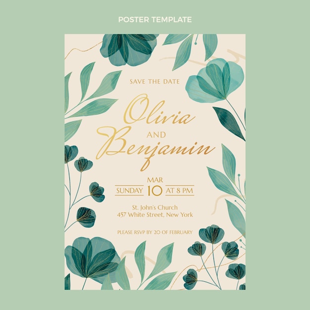 Vecteur gratuit affiche de mariage aquarelle dessinés à la main