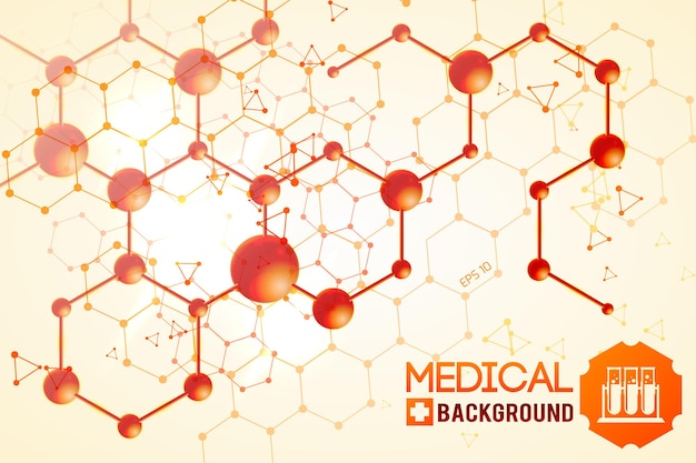 Affiche médicale avec structure atomique et moléculaire chimique originale orange