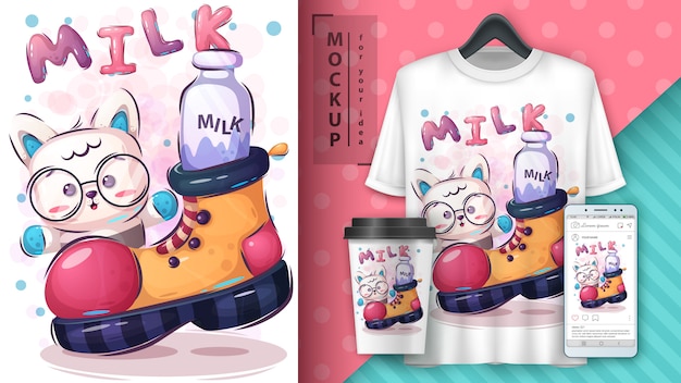 Vecteur gratuit affiche et merchandising de chat mignon