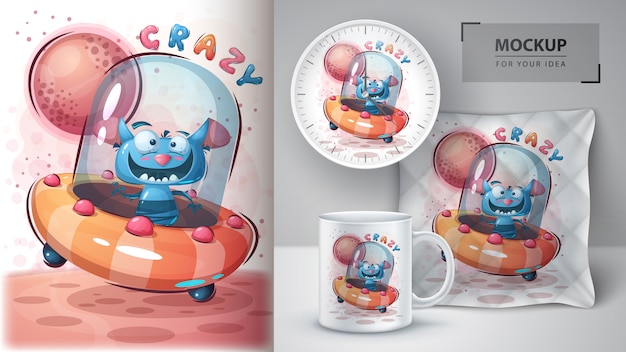 Vecteur gratuit affiche et merchandising crazy monster