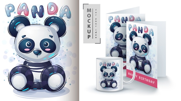 Vecteur gratuit affiche et merchandising teddy panda