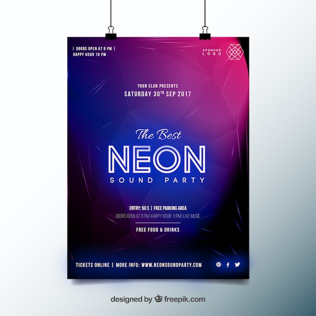 Vecteur gratuit affiche moderne de fête avec style néon