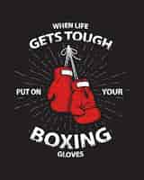 Vecteur gratuit affiche de motivation de boxe grunge et impression avec des gants de boxe, texte, sunburst et texture grunge.