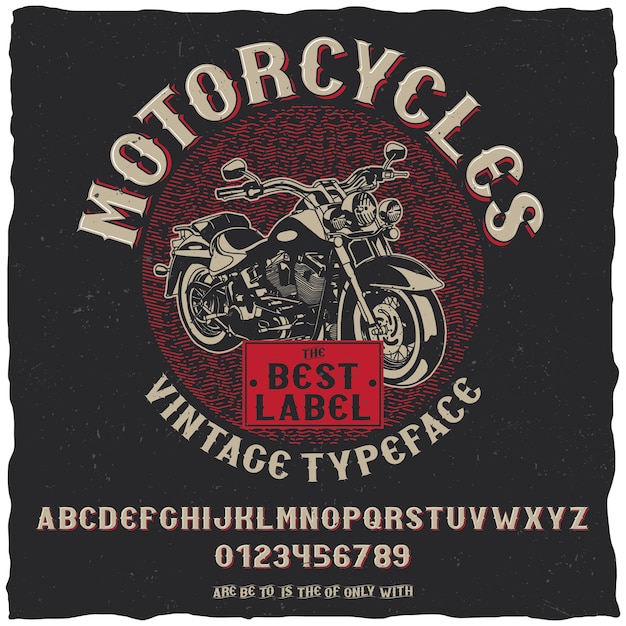 Vecteur gratuit affiche de motos de typographie étiquette vintage avec conception d'étiquette simple avec vélo dessiné à la main