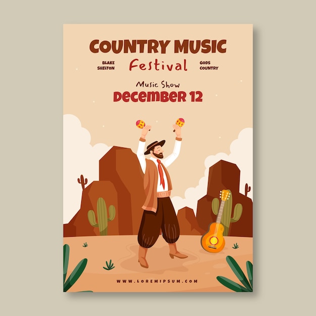 Affiche De Musique Country Plate Dessinée à La Main