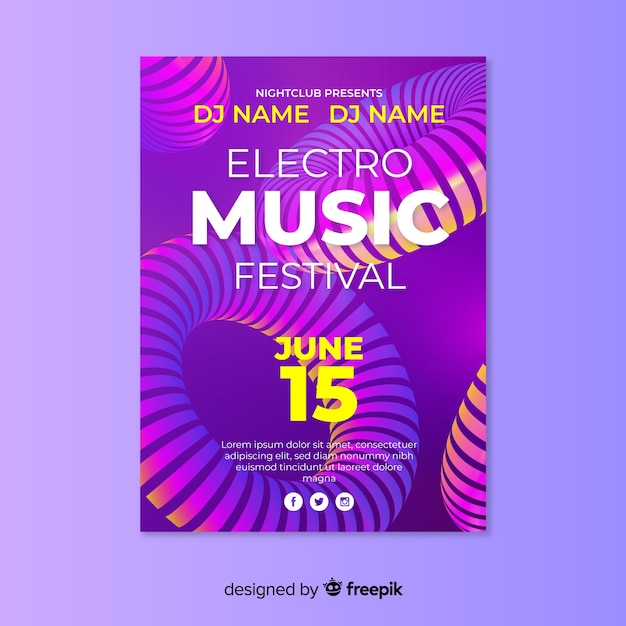 Vecteur gratuit affiche de musique électronique modèle abstrait effet 3d