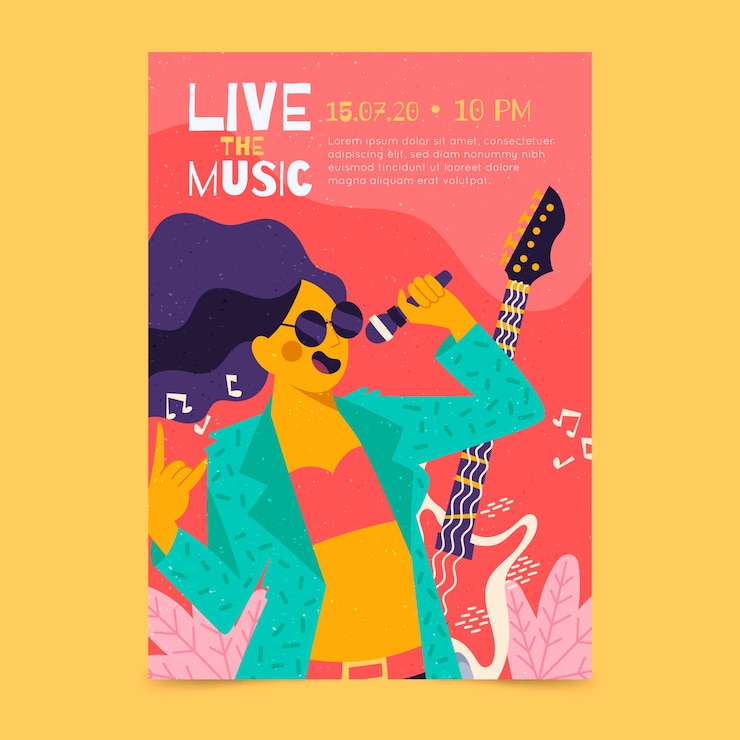 Vecteur gratuit affiche de musique illustrée avec une fille qui chante