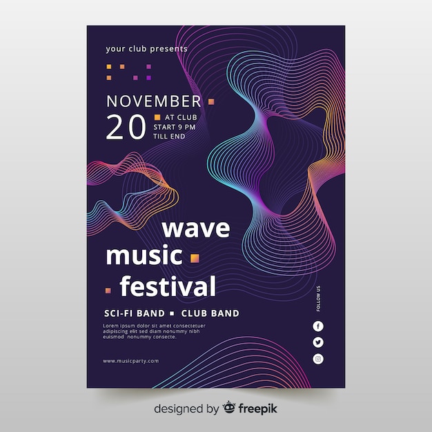 Affiche De Musique De Vagues Avec Des Formes Abstraites