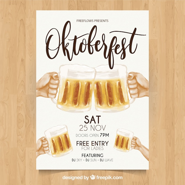 Vecteur gratuit affiche d'oktoberfest avec des bières peintes à la main