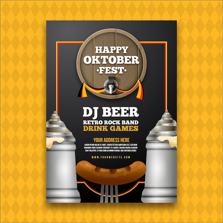 Vecteur gratuit affiche oktoberfest réaliste avec de la bière