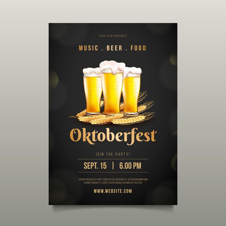 Vecteur gratuit affiche oktoberfest réaliste avec des pintes de bière