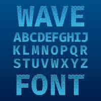 Vecteur gratuit affiche originale de police de vague avec l'alphabet sur le bleu comme illustration de la mer