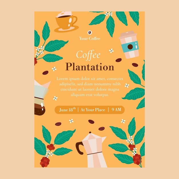 Vecteur gratuit affiche de plantation de café design plat