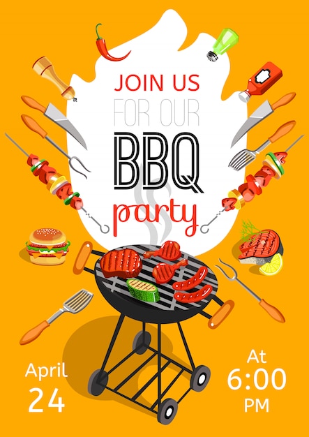 Vecteur gratuit affiche plate d'annonce de fête de barbecue