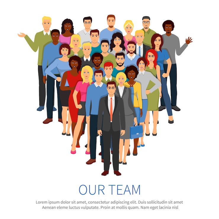 Vecteur gratuit affiche plate de l&#39;équipe de professionnels de la foule