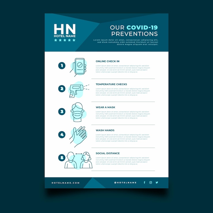Vecteur gratuit affiche plate de prévention des coronavirus pour les hôtels