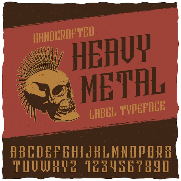 Vecteur gratuit affiche de police d'étiquette de heavy metal avec crâne punk