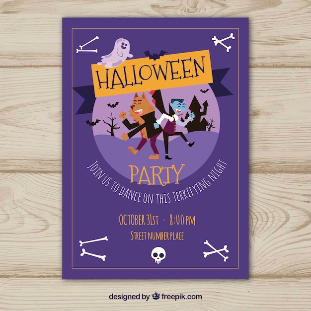 Affiche Pourpre De Fête D'halloween Avec Des Personnages