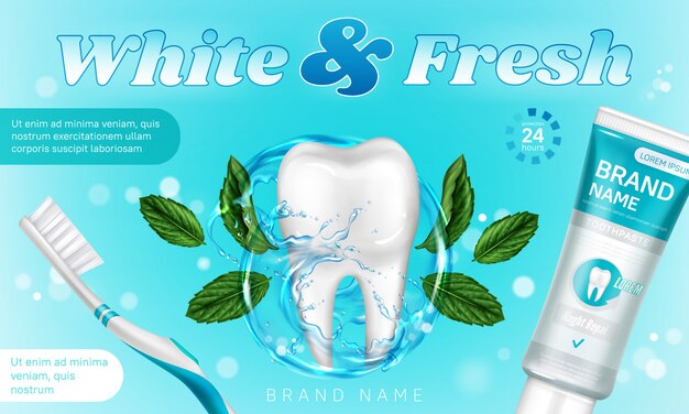 Affiche promotionnelle de dentifrice à la menthe et à la brosse à dents