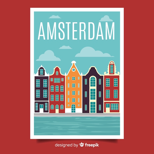 Vecteur gratuit affiche promotionnelle rétro d'amsterdam