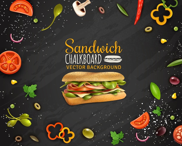 Vecteur gratuit affiche publicitaire de fond de tableau de sandwich frais